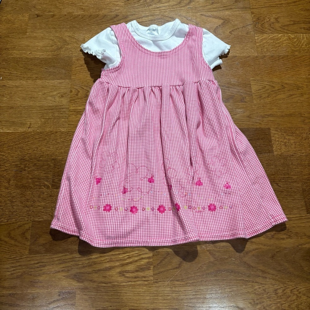 Y2K 2003 healthtex t shirt dress size 5 pink gingham floral screen print design